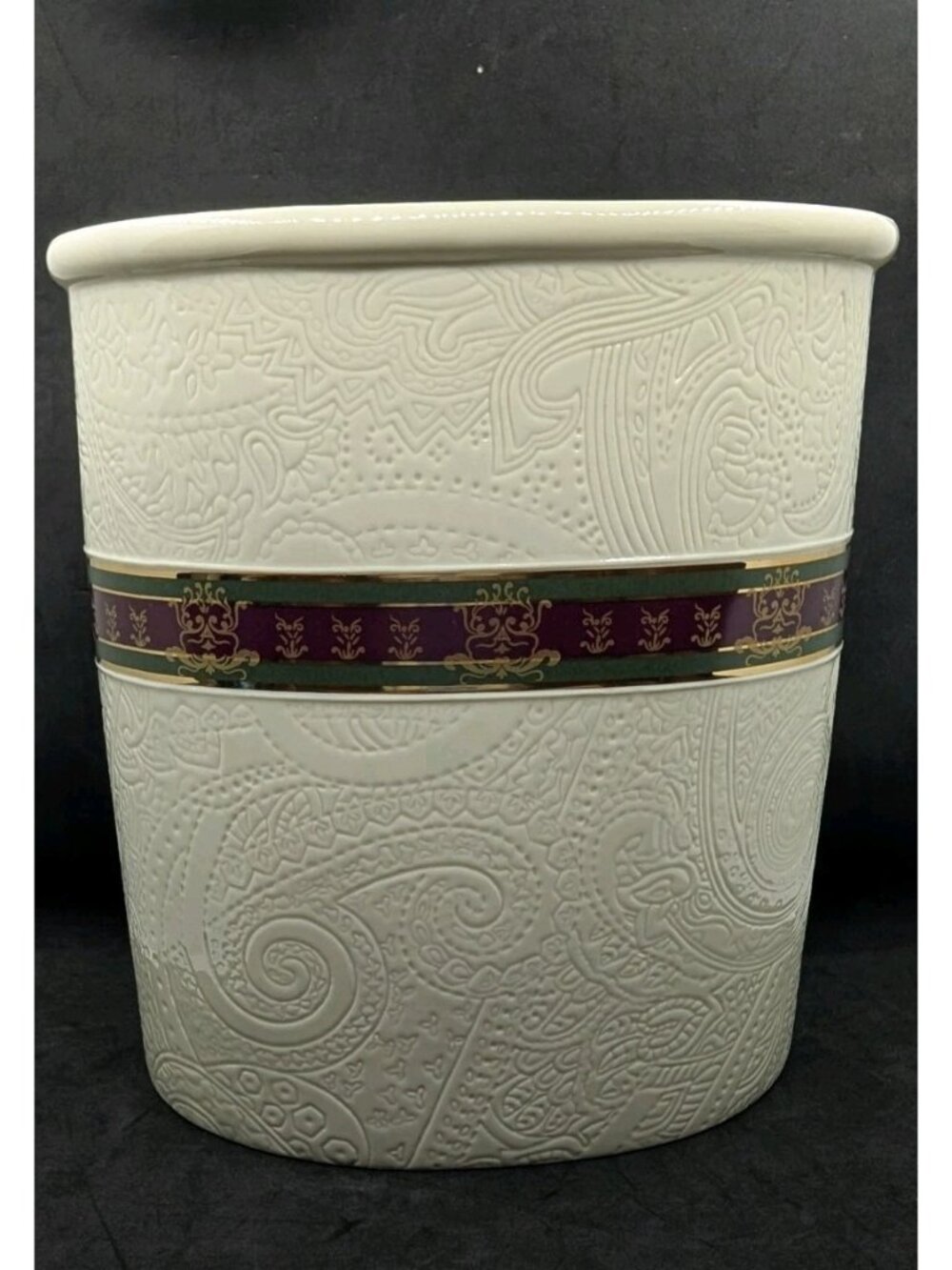 Vtg Croscill Dover Manor Porcelain elegant Waste basket trash can bin oval 10.3"